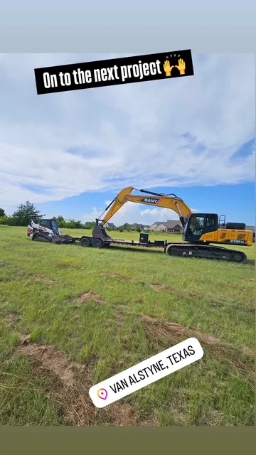 SANY excavator and support equipment on grassy site during excavation operations